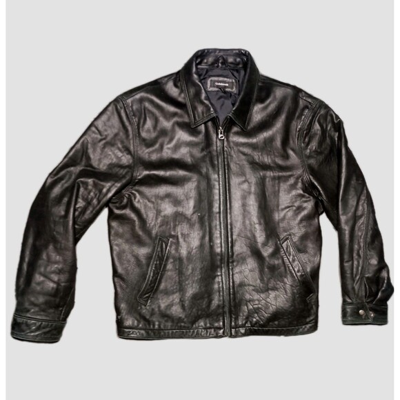 VINTAGE Colebrook Genuine Leather Bomber Jacket Mens L Black Buttery Soft Y2K - Picture 1 of 16